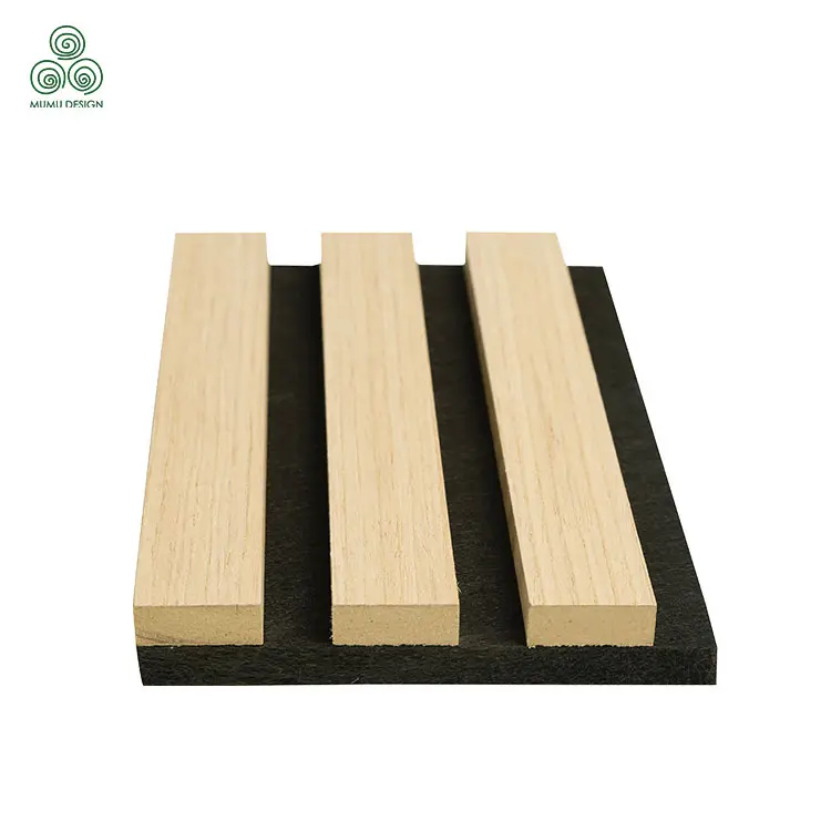 Simple Design Natural Oak Grey Felt Acoustic Slat Wood Wall Panels